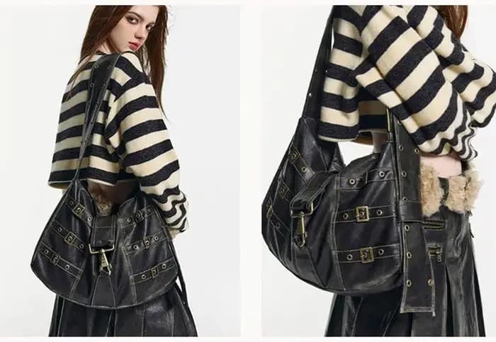 JIAERDI Vintage Rivet noir sac à main femmes Y2k Grunge cuir Chic grande capacité sac fourre-tout femme rétro décontracté sac à bandoulière Bolso