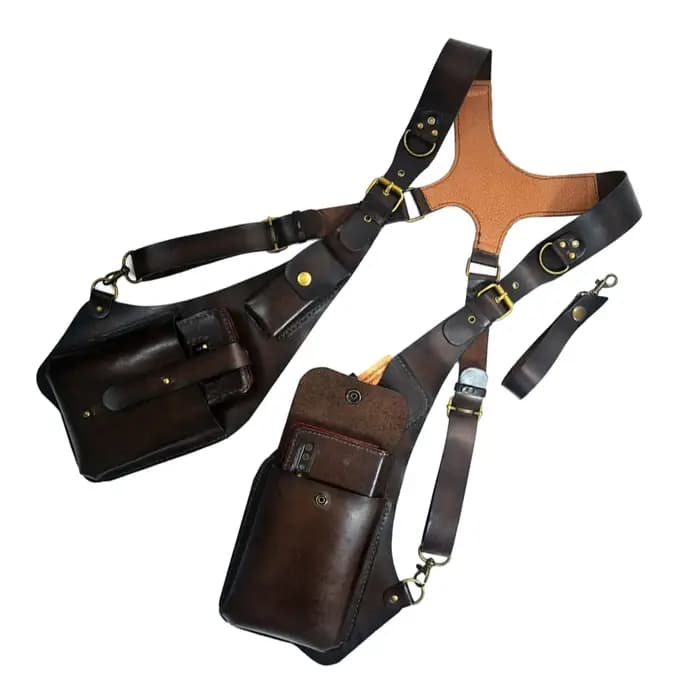 Sac bandoulière double antivol en cuir réglable pour homme