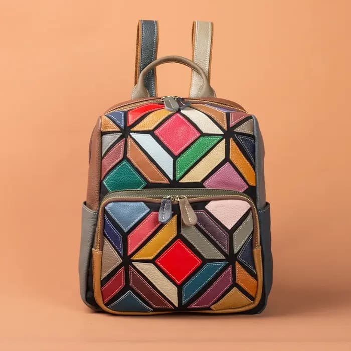 Patchwork en cuir véritable sac à dos femme Vintage véritable cuir de vache sacs à bandoulière mode