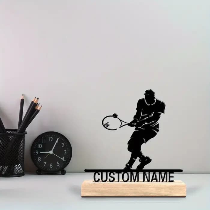 Statue en métal personnalisée de joueur de tennis avec base en bois