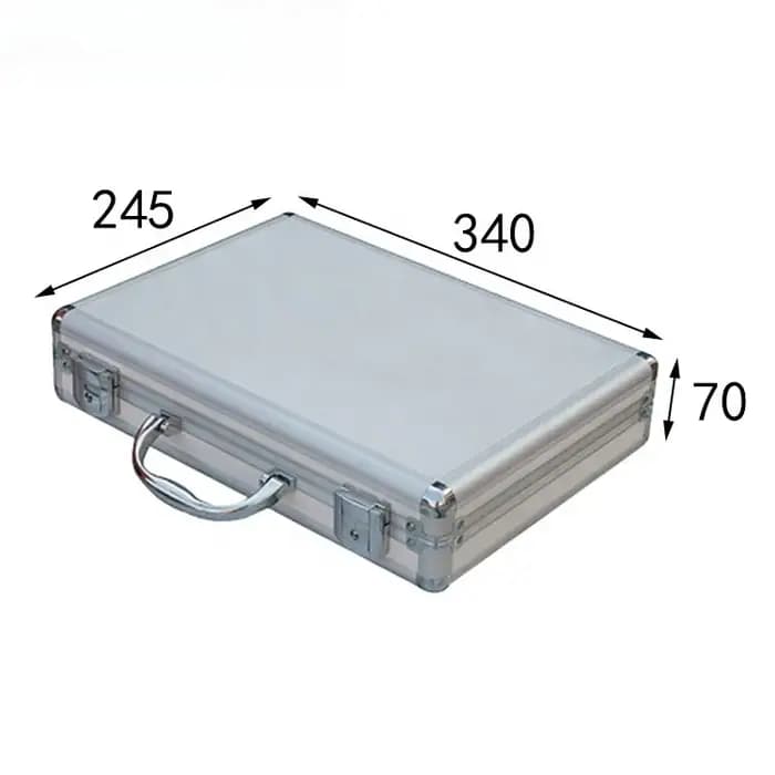 Flight case, 340 × 245 × 70 mm, flight case en aluminium rigide argenté