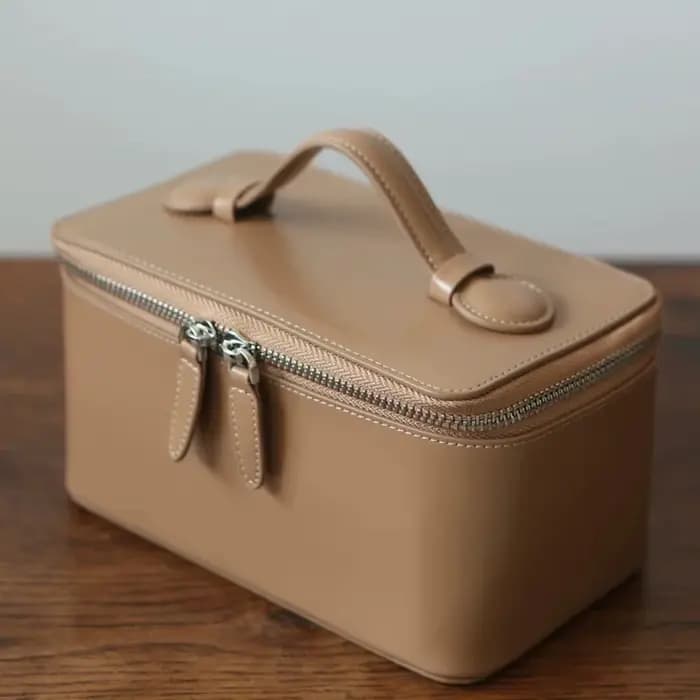 Sac à cosmétiques à main en cuir lisse de grande capacité avec nom personnalisé gratuit