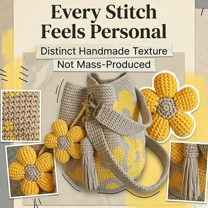 Sac cabas en crochet d'été avec motif floral vintage - Sac en pur coton fait main pour femmes 7,5 x