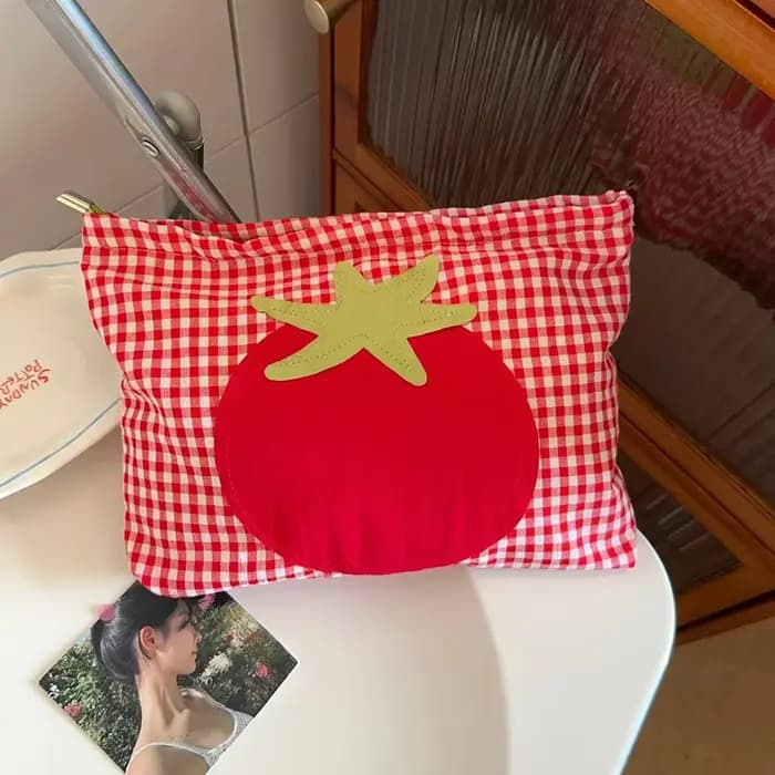 Ute sac cosmétique tomate à carreaux rouge sac de lavage Portable de grande capacité sac de rangement de maquillage Simple et polyvalent
