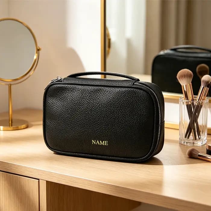 Trousse de Toilette de Voyage en Cuir de Vachette Grande Capacité Personnalisable avec Nom