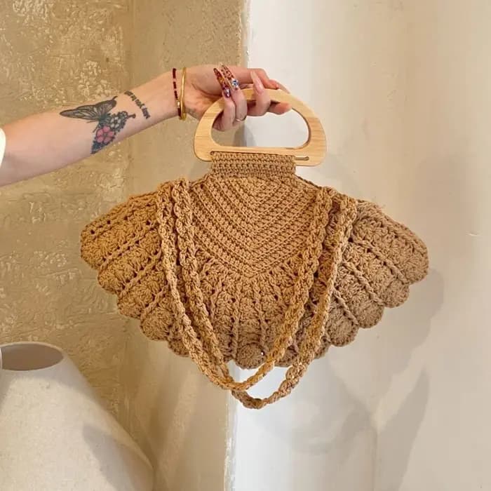 Sac à bandoulière décontracté en crochet tressé en forme de coquillage
