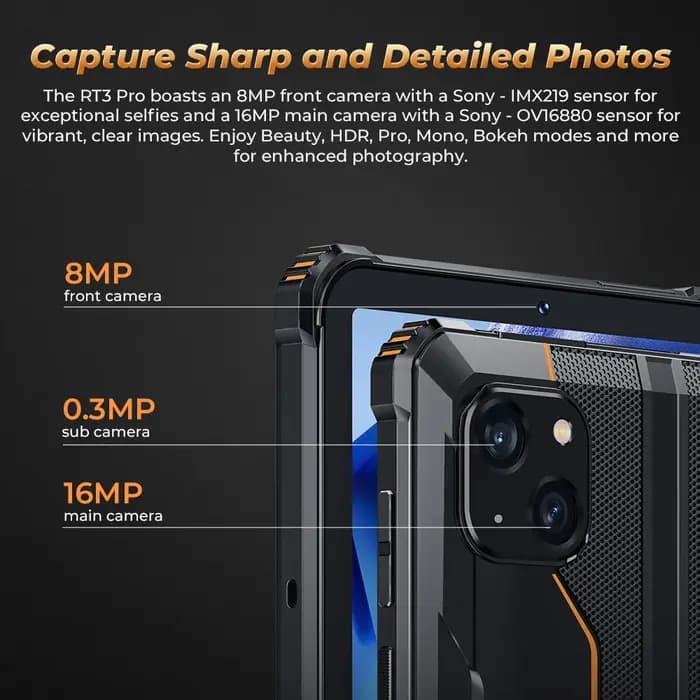 Oukitel RT3 PRO Batterie 5150mAh 16 Go + 128 Go Écran HD 8 "Profil ultra fin 13.9mm IP68 & IP69K & M
