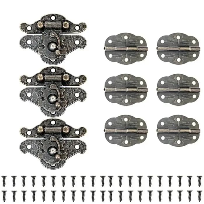 Kit de 9 pièces de quincaillerie vintage en bronze antique pour valises, armoires, boîtes à bijoux e