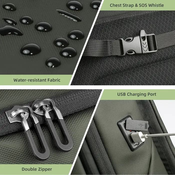 Sac à dos de voyage multifonctionnel HK 17'' pour ordinateur portable, avec port USB, étanche, pour