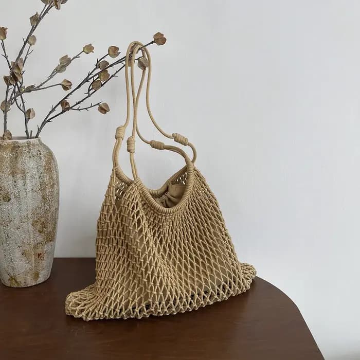 Sac à bandoulière de plage en paille tressée ajourée grande capacité pour femme