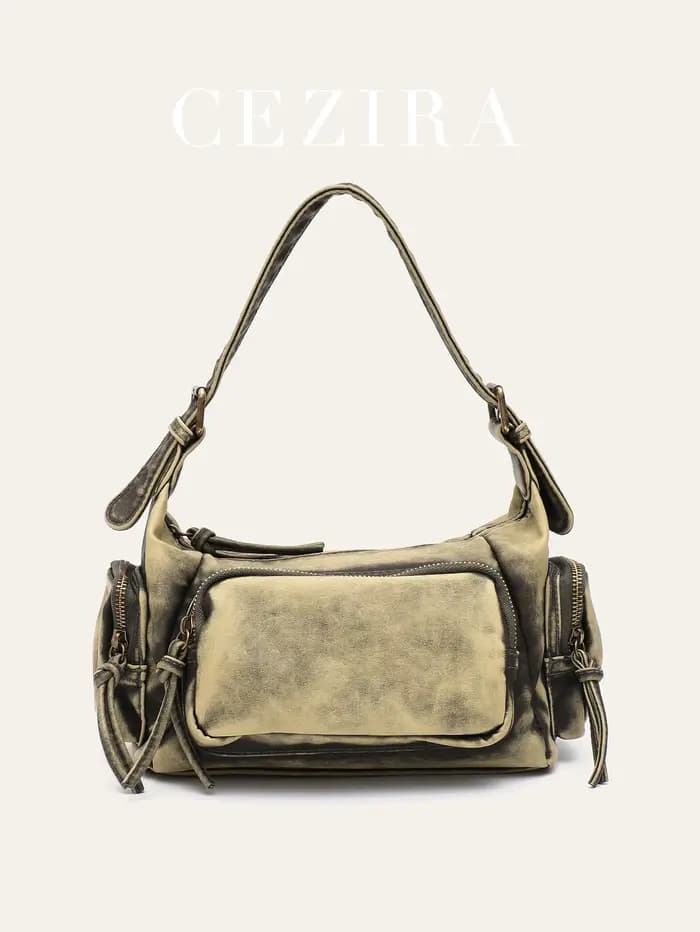 Femmes rétro Cool Preppy Street Style sac à bandoulière lavé PU cuir végétalien Vintage fonctionnel pratique