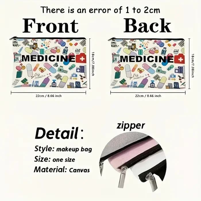 Sac de voyage cosmétique sur le thème des médicaments-organisateur de maquillage pliable à fermeture éclair