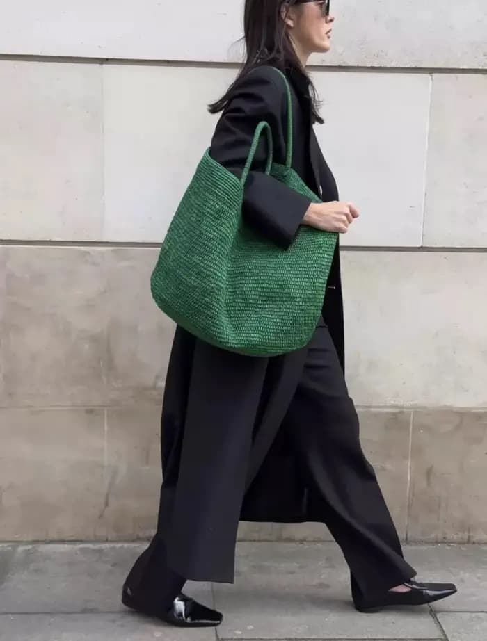 Sac à main fourre-tout en paille naturelle et raphia