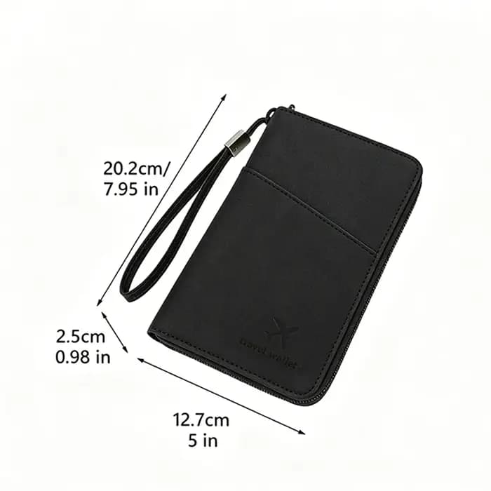 Porte-documents de voyage noir avec fermeture éclair longue