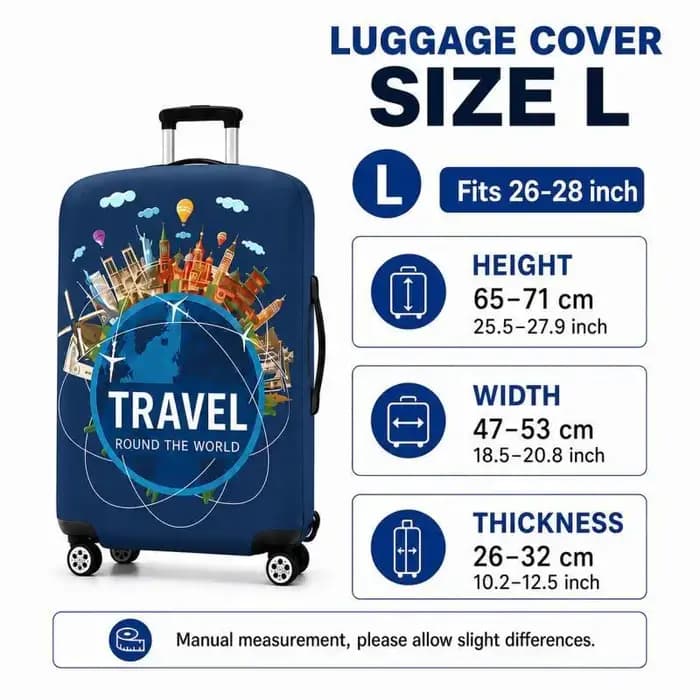 Housse de Valise de Voyage "Tour du Monde", Housse de Valise pour Valises à Roulettes de 18 à 28 Pouces, Essentiels de Voyage S/M/L