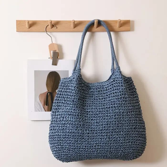 Sac fourre-tout en paille tressé couleur unie