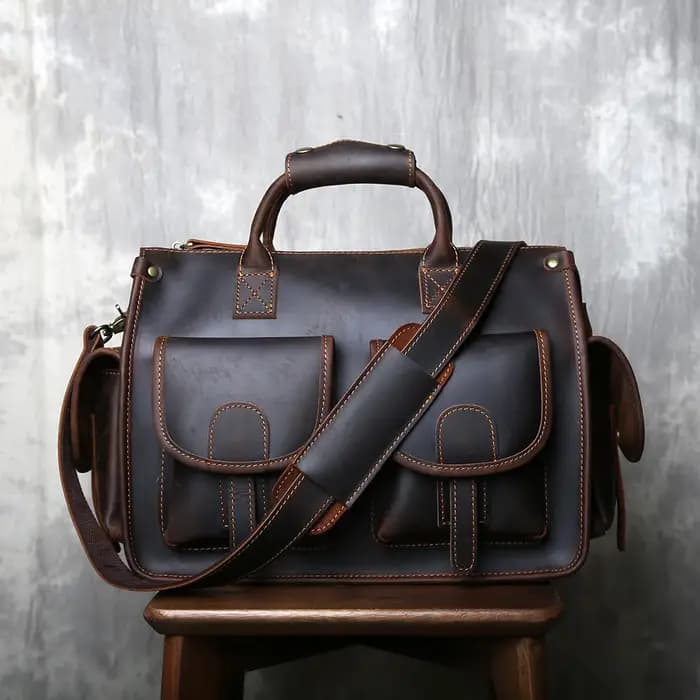 Sac à main horizontal rétro en cuir Crazy Horse pour homme, en cuir véritable, sacoche de niche à ba