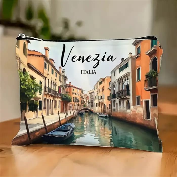 Trousse de maquillage imprimée A Venise Italie – Jolie pochette multifonctionnelle à fermeture éclai