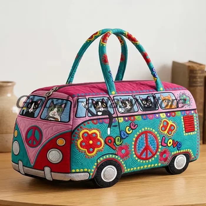 Sac de voyage matelassé Hippie Van And Cat