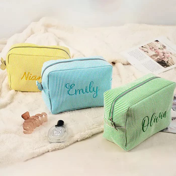 Pochette de maquillage rayée personnalisée