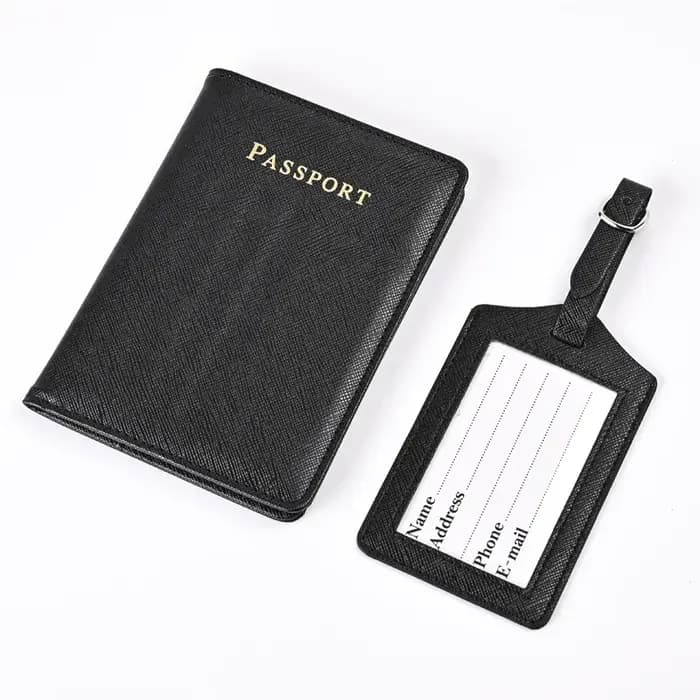 Saffiano-Ensemble d'étiquette de bagage en cuir PU