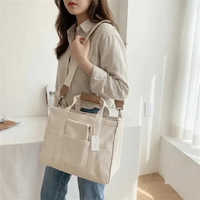 Sac fourre-tout en toile multi-poches tendance