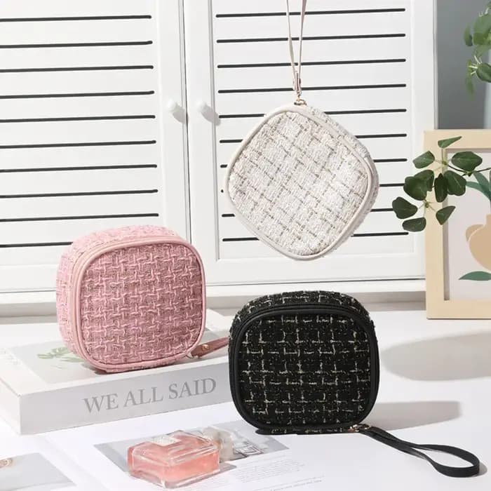 Mini trousse de maquillage tissée – Pochette cosmétique portable avec fermeture éclair, organisateur compact pour clés de rouge à lèvres, pièces de monnaie, voyage et usage quotidien