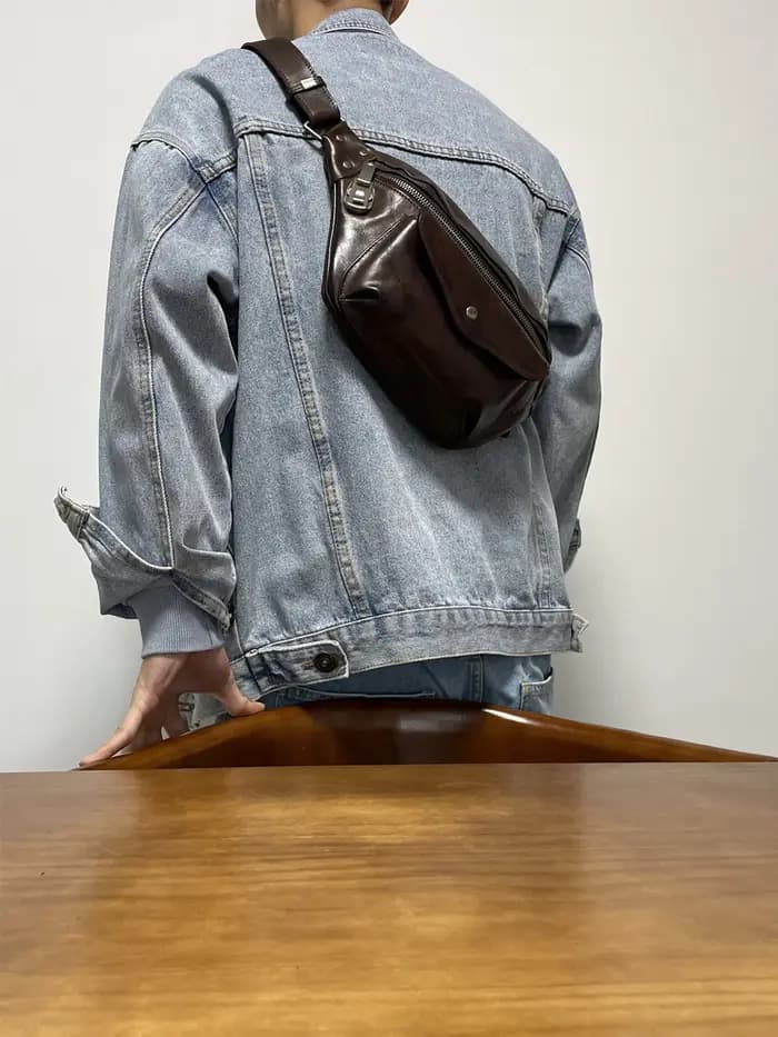 Sac de poitrine décontracté en cuir de vache pour hommes