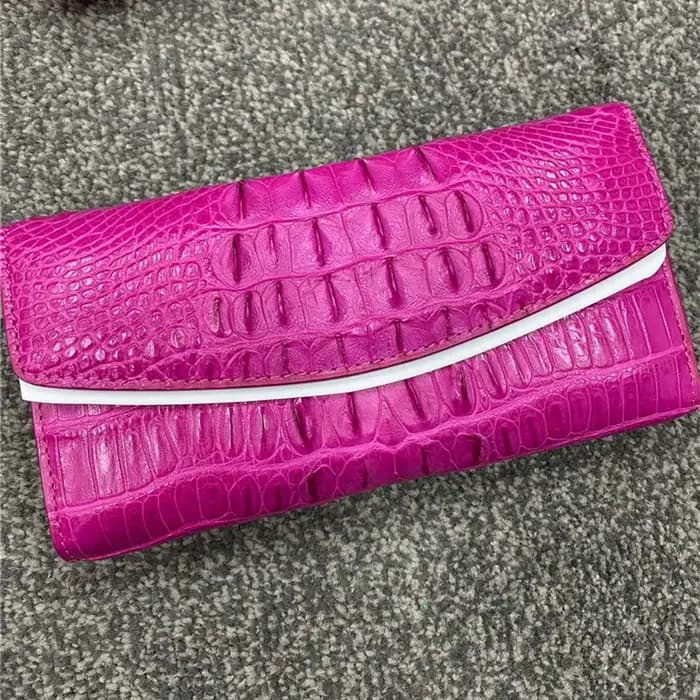 Portefeuille long pour femme en cuir de crocodile véritable