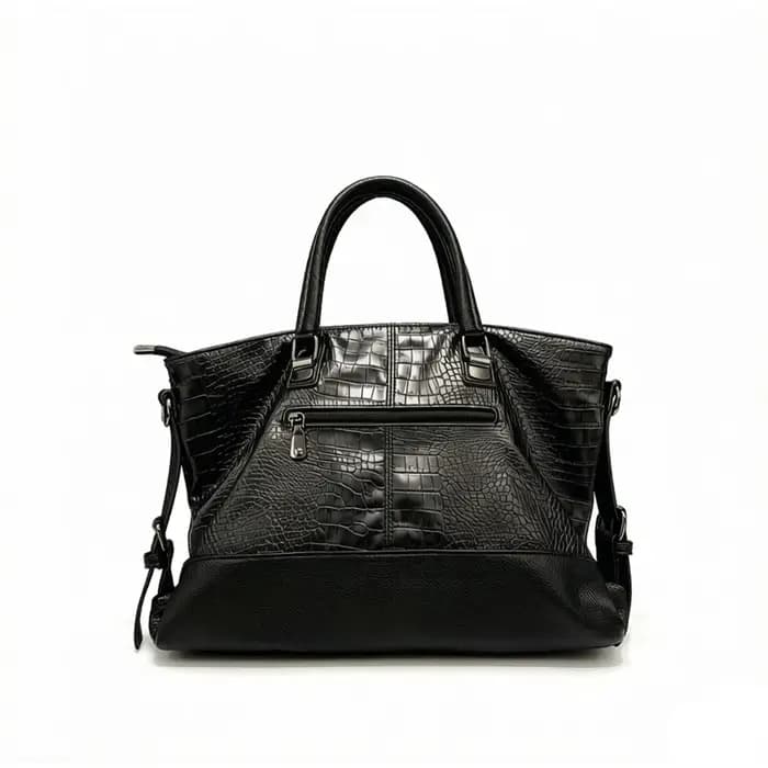 Sac à bandoulière en cuir PU vintage à texture croco, grand sac fourre-tout pour femme, sac à main avec chaîne décorative pour le travail et les trajets quotidiens