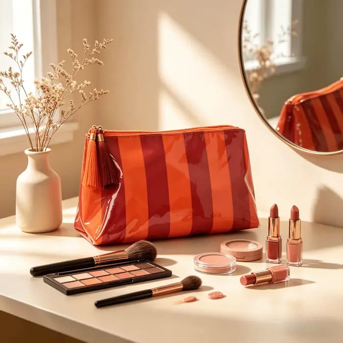 Trousse de Toilette Rayée Grande Capacité pour Femme