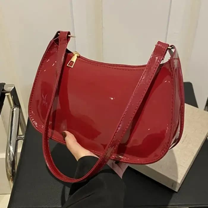 Sac sous les bras rétro en cuir verni pour femme, sac à main pour femme, sacs à main Hobos décontractés, documents solides, initié en PU, sacs à main à la mode