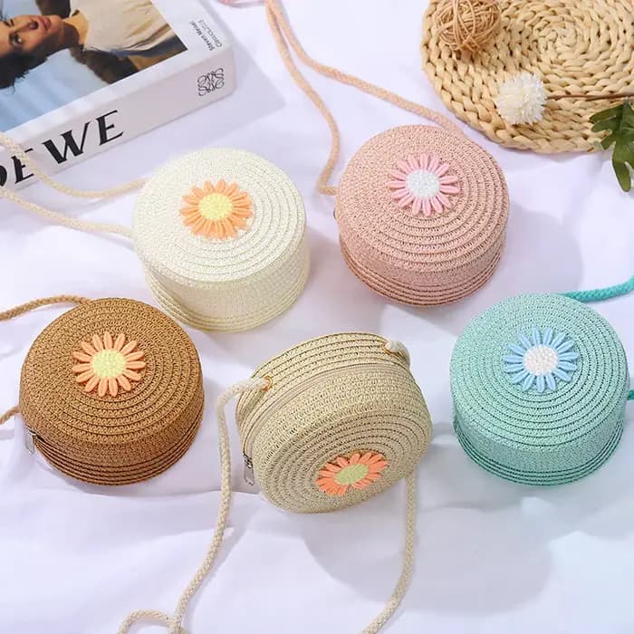 Sac rond en paille tressé pour femme