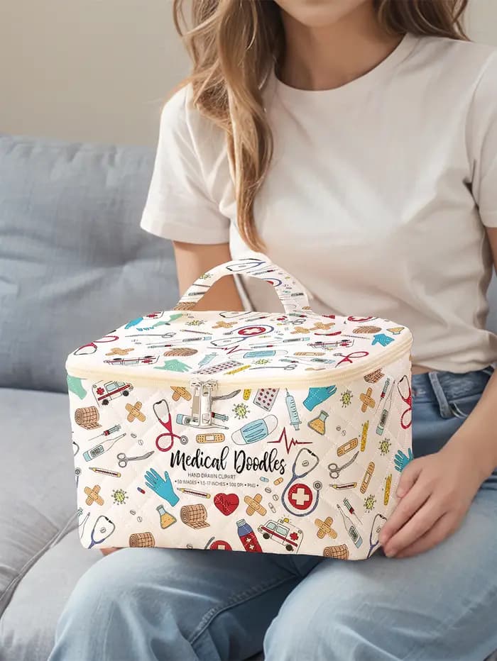 1 pièce, cosmétiques de voyage portables avec motifs de fournitures médicales