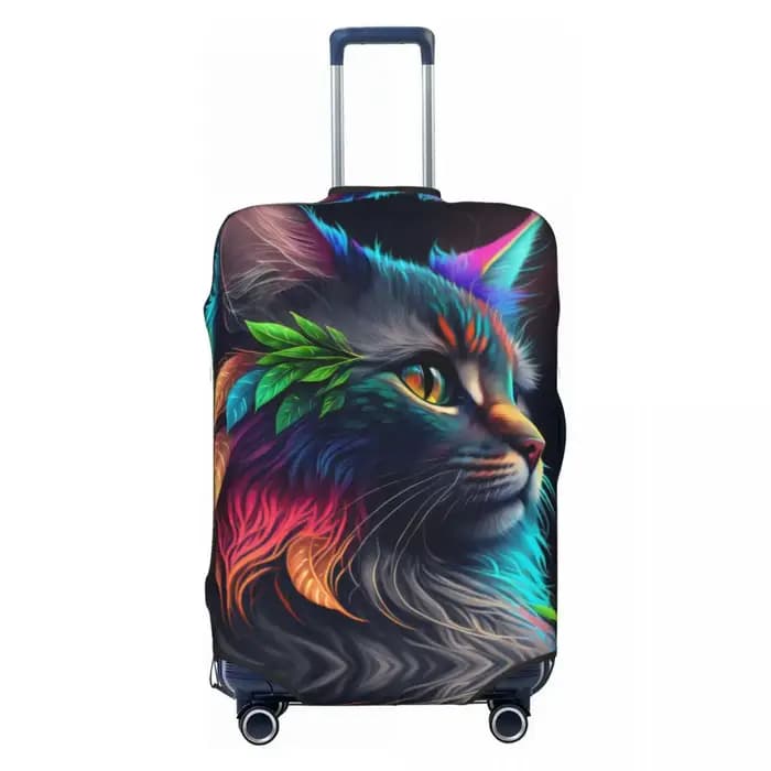 Housse de valise tête de chat mignon, étui de bagage élastique animal abstrait de vacances, protecti