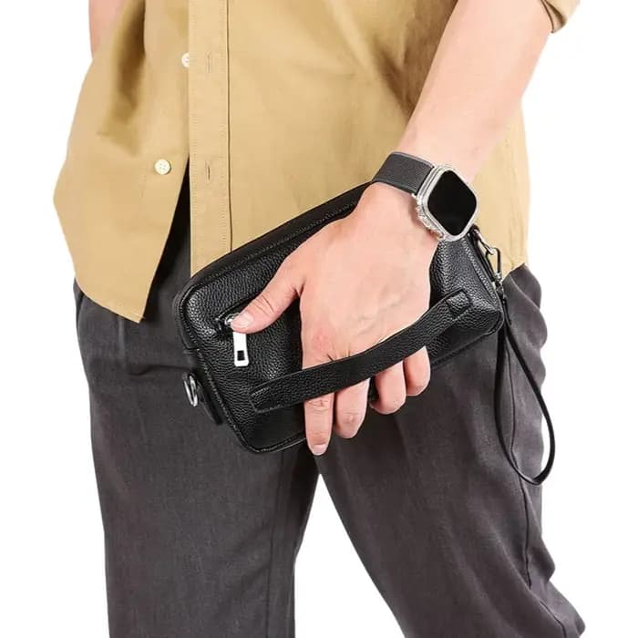 Sac à bandoulière rétro multifonctionnel pour homme en cuir litchi