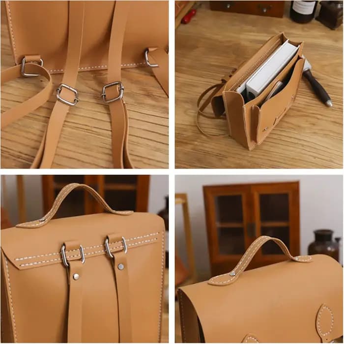 Sac à Dos Vintage Fait à la Main en Cuir PU de Grande Capacité