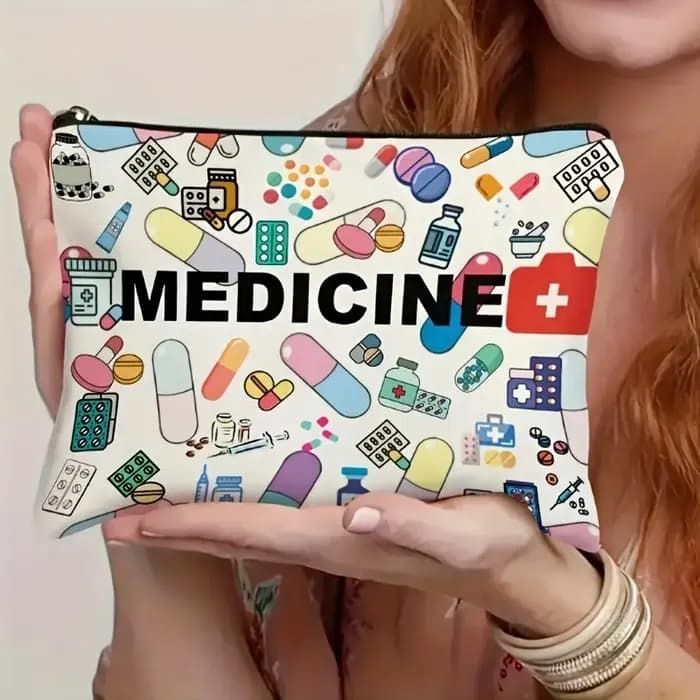 Sac de voyage cosmétique sur le thème des médicaments-organisateur de maquillage pliable à fermeture éclair