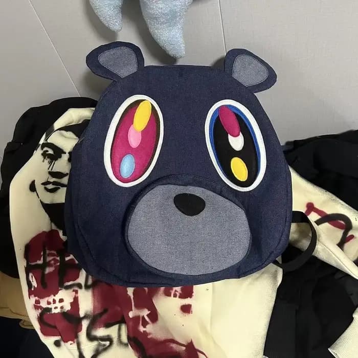 Original Spoof Kanye West abandonné ours noir Pu cuir sac à dos grande capacité sac d'école Couple d
