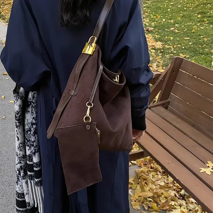 2 ensembles sac à bandoulière seau pour femmes haute capacité Vintage gommage en cuir sac de messager café marron