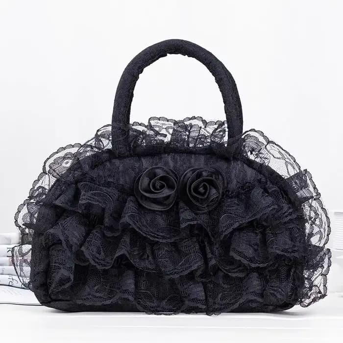 Nouveau design Sac à main Lolita pour femme, sac fourre-tout en dentelle florale fait main, sac band