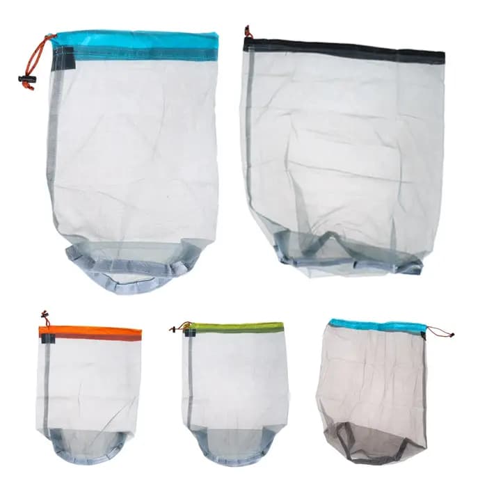 Sac de rangement ultraléger en maille de Nylon avec cordon de serrage