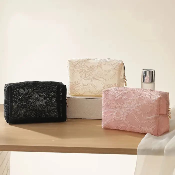 Sac de maquillage pour femmes en dentelle et maille