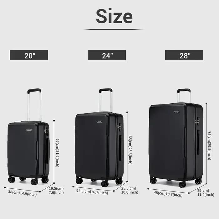 Valise légère à coque rigide en PC et ABS avec serrure TSA, valise à bagages à main Kono, chariot co