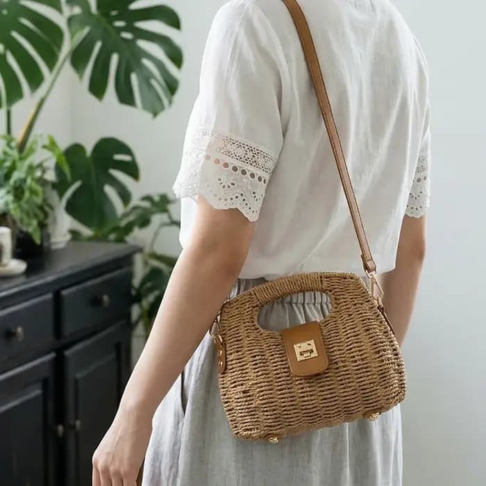 Sac à bandoulière pour femme, sac à bandoulière décontracté en paille tressée, léger, fait main, pour l'été, la plage, les vacances, les stations balnéaires