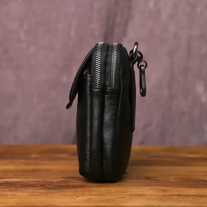 JLFGPJ Mini sac de taille de ceinture portable en cuir véritable pour hommes avec fermeture éclair décontractée
