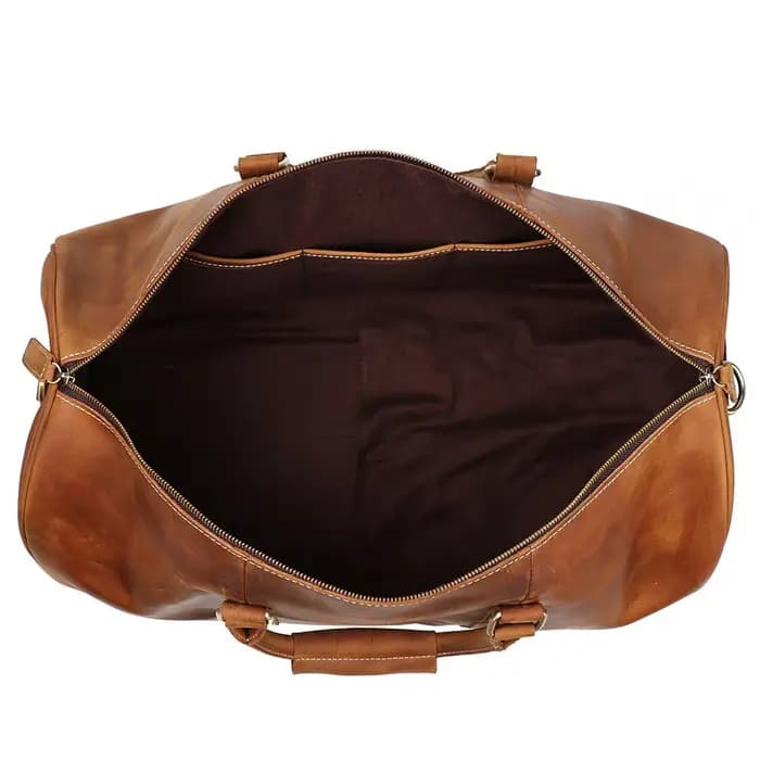 Sac de week-end en cuir vieilli artisanal - Sac de voyage rustique avec ferrures en laiton