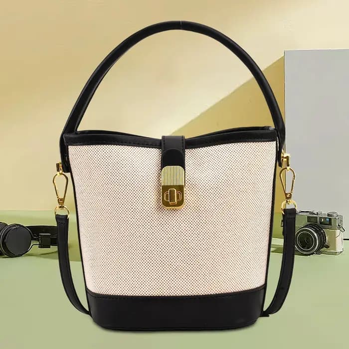 Sac messager en PU, sac bandoulière tendance avec sangle réglable, sac seau à empiècements pour femm