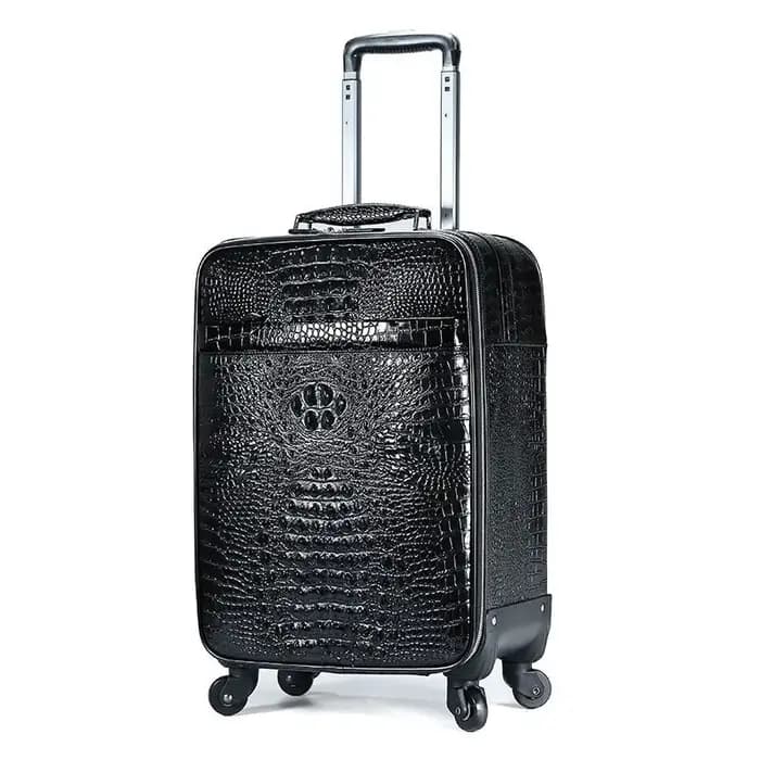 Valise de luxe en cuir gaufré de crocodile de 20 pouces – Bagage à main en cuir de vache de qualité