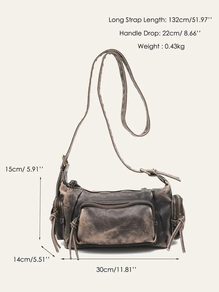 Femmes rétro Cool Preppy Street Style sac à bandoulière lavé PU cuir végétalien Vintage fonctionnel pratique